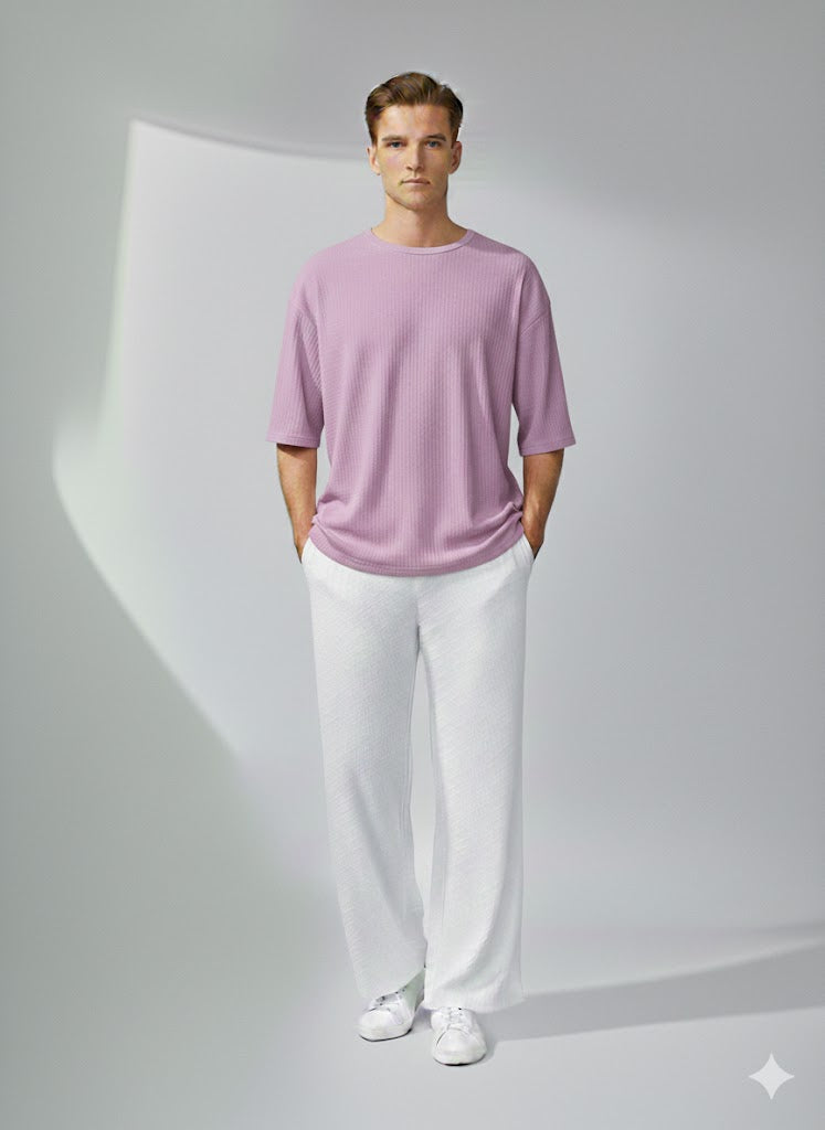 Chill Mode – Relaxed Oversized Tee & Trouser Set - LILAC/WHITE