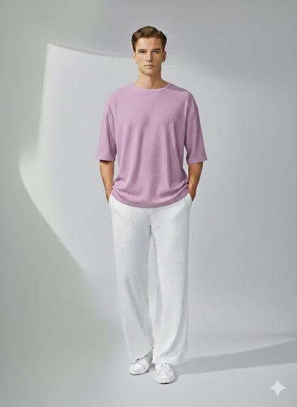 Chill Mode – Relaxed Oversized Tee & Trouser Set - LILAC/WHITE