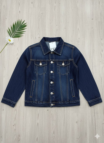 Classic Blue Cropped Style Denim Jacket