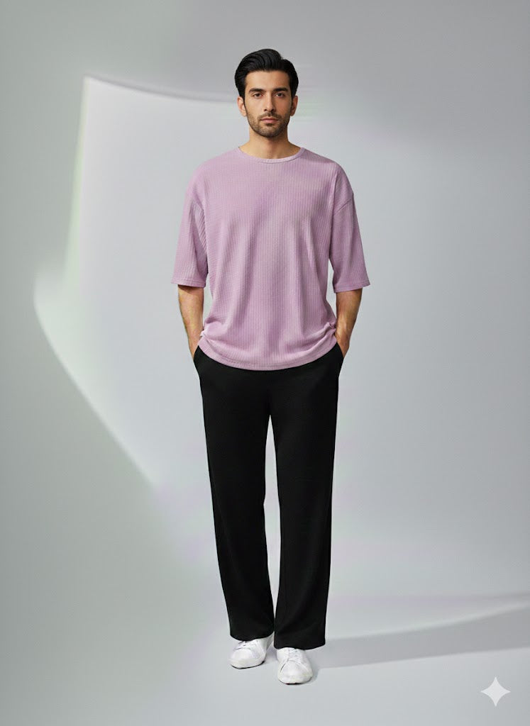 Chill Mode – Relaxed Oversized Tee & Trouser Set - LILAC/BLACK