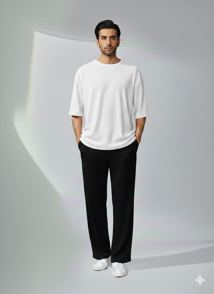 Chill Mode – Relaxed Oversized Tee & Trouser Set - WHITE/BLACK