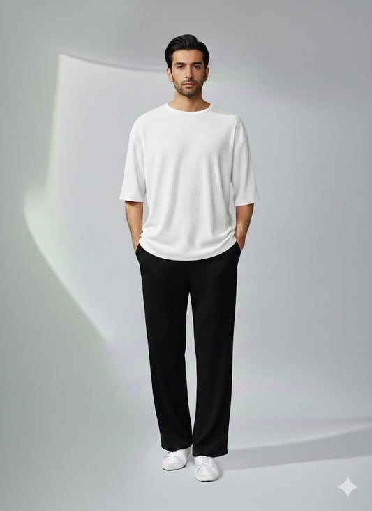 Chill Mode – Relaxed Oversized Tee & Trouser Set - WHITE/BLACK