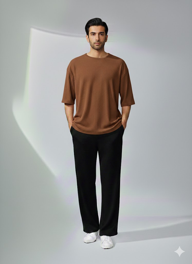 Chill Mode – Relaxed Oversized Tee & Trouser Set - BROWN/BLACK