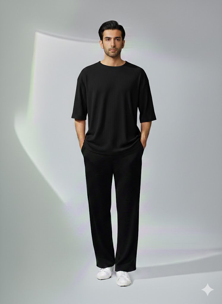 Chill Mode – Relaxed Oversized Tee & Trouser Set - BLACK