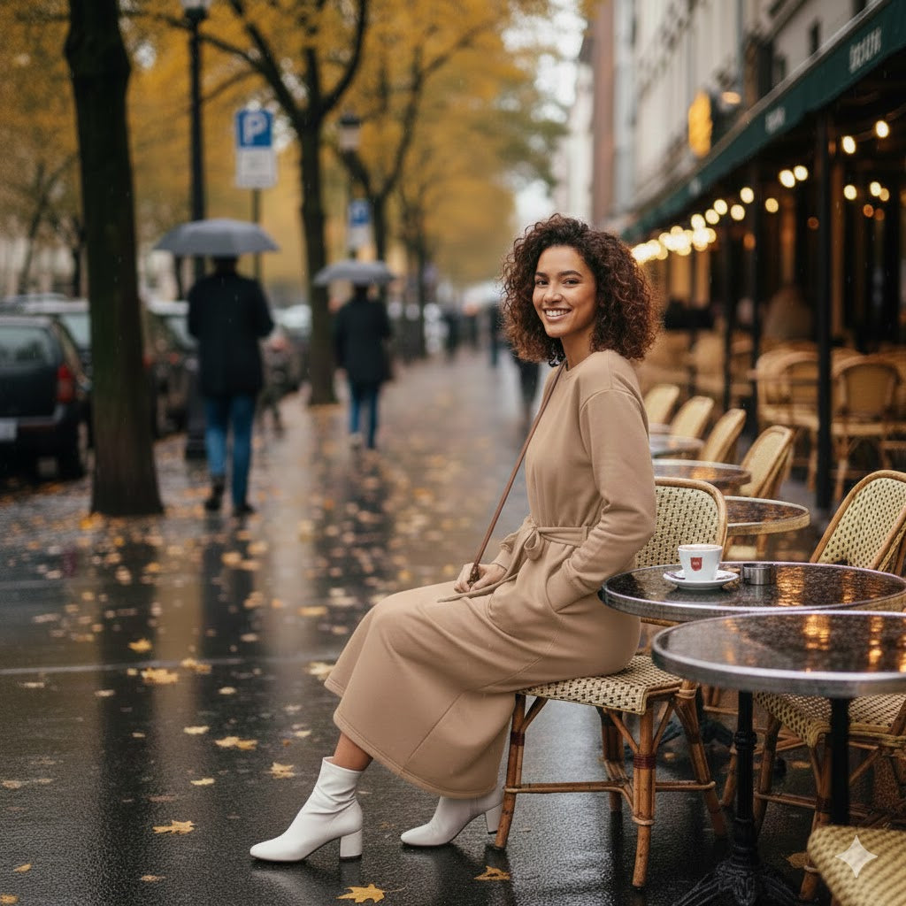 Chic BEIGE Longline Belted Sweatshirt With Side Pockets
