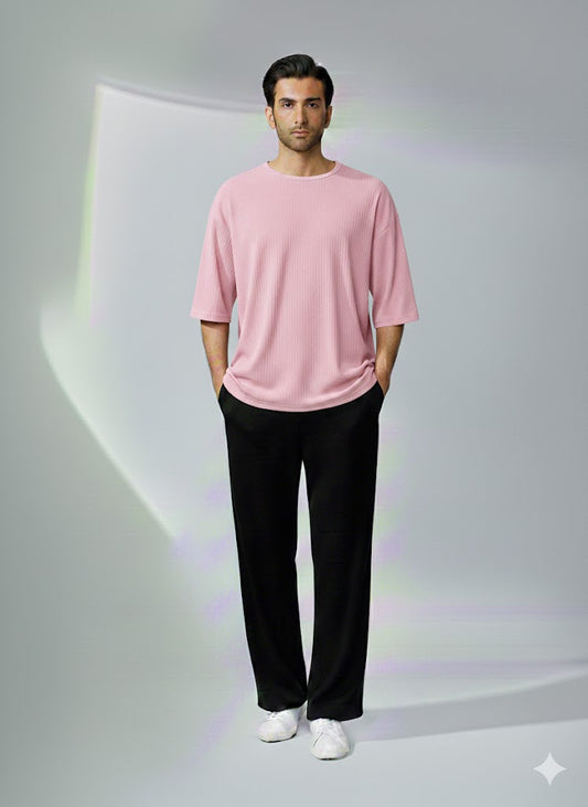 Chill Mode – Relaxed Oversized Tee & Trouser Set - PINK/BLACK