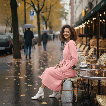 Chic Baby Pink Longline Belted Sweatshirt With Side Pockets