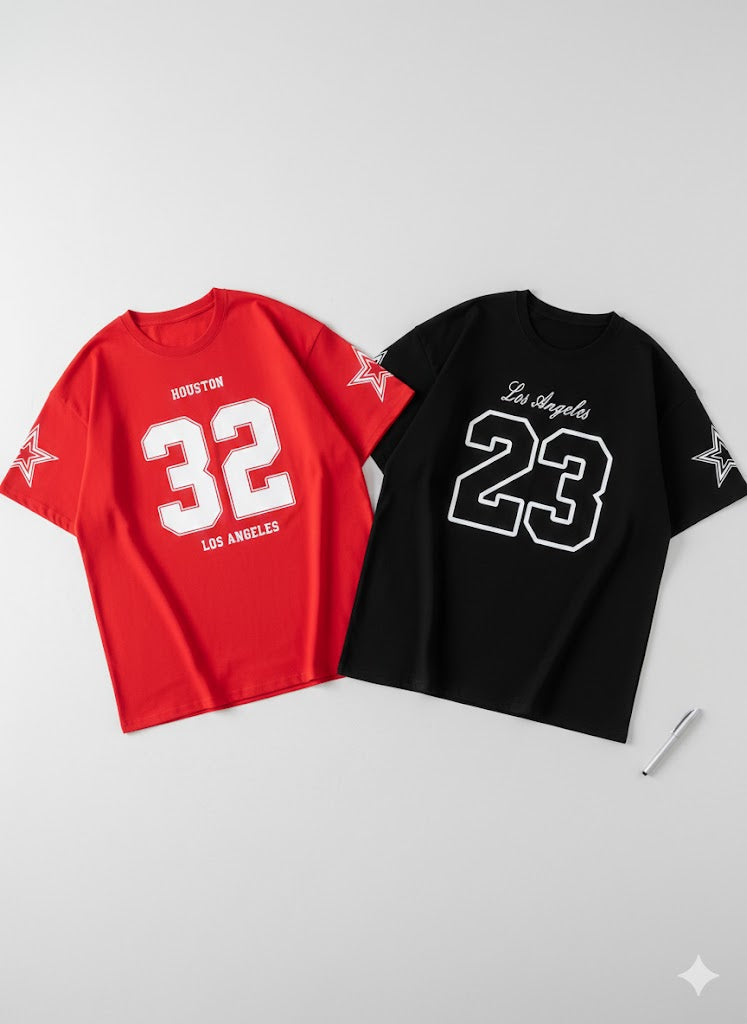 Urban Varsity Bundle – Set of 2 Oversized Graphic Tees (Red & black) | Drop-Shoulder Streetwear Pack