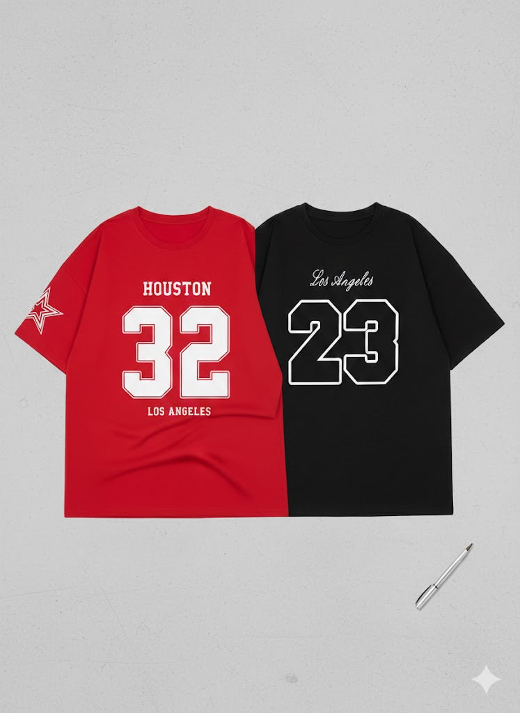 Urban Varsity Bundle – Set of 2 Oversized Graphic Tees (Red & black) | Drop-Shoulder Streetwear Pack