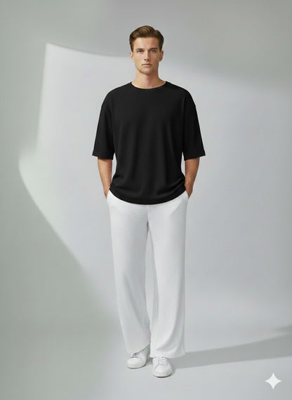 Chill Mode – Relaxed Oversized Tee & Trouser Set - BLACK/WHITE