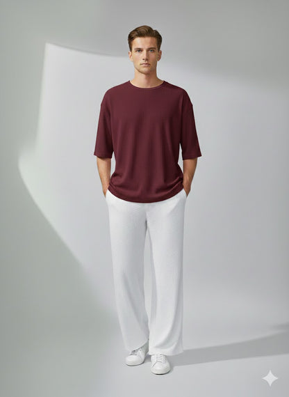 Chill Mode – Relaxed Oversized Tee & Trouser Set - MAROON/WHITE