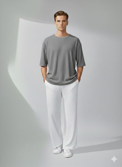 Chill Mode – Relaxed Oversized Tee & Trouser Set - STEEL GREY/WHITE