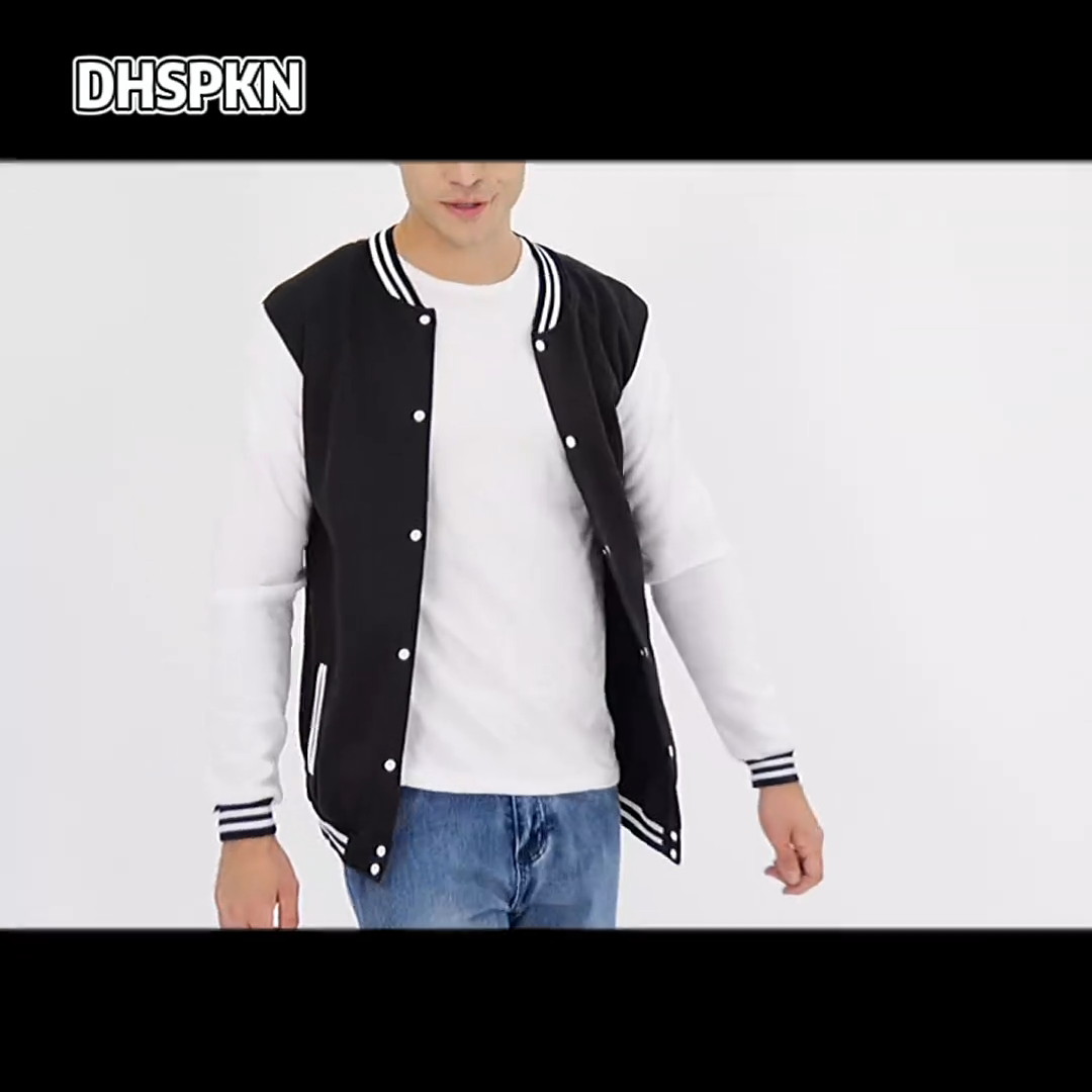 Men's Black White Classic Varsity Baseball Jacket – Retro Street Style Outerwear